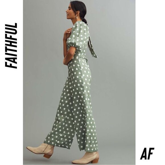 FAITHFUL DARIEN DOT LINEN JUMPSUIT IN EMELDA SLATE - Picture 3 of 12